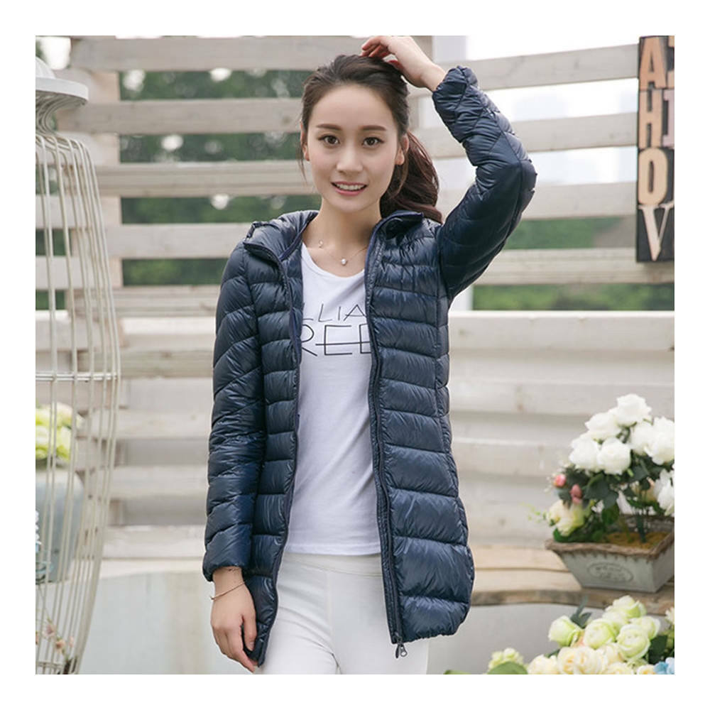 Light Thin Down Coat Woman Middle Long Hoodied
