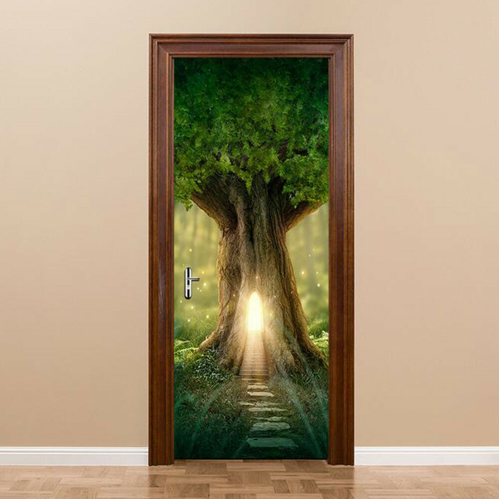 Door Sticker New 3D DIY PVC Waterproof  Door Wall Mural Log Cabin qd054