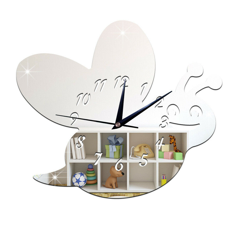 Kid Room Silent Cute Bee Mirror Wall Clock