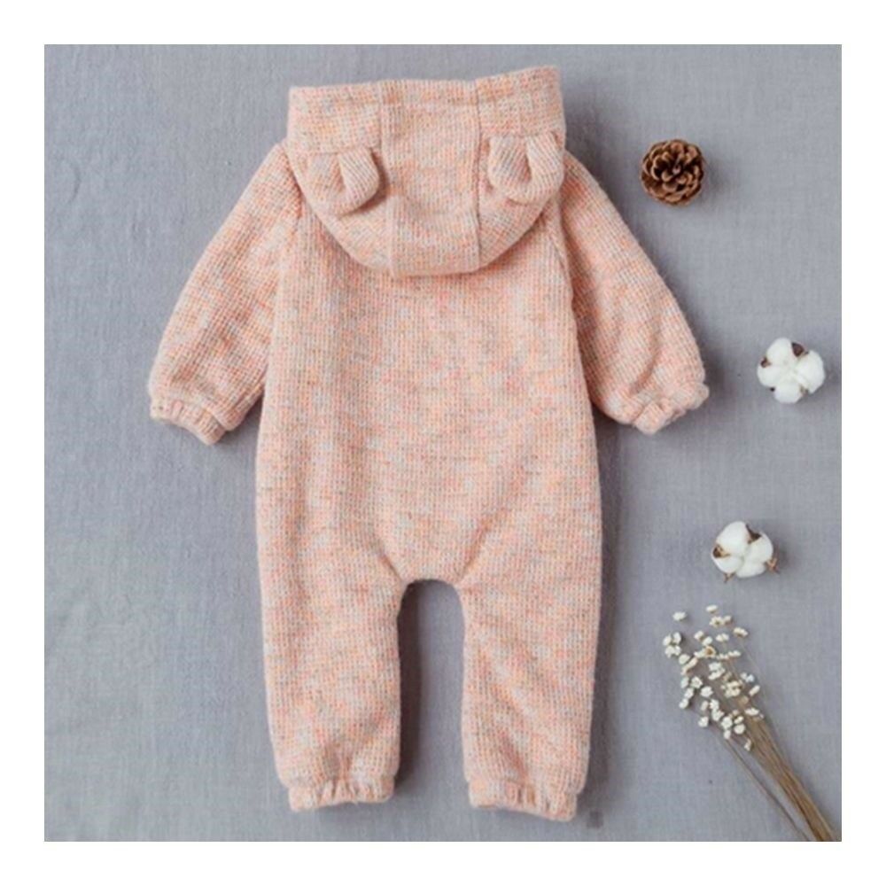 Infant Baby Boy Girl Thick Warm Rompers One-pieces Hat Ear 0-1-2 years old pink