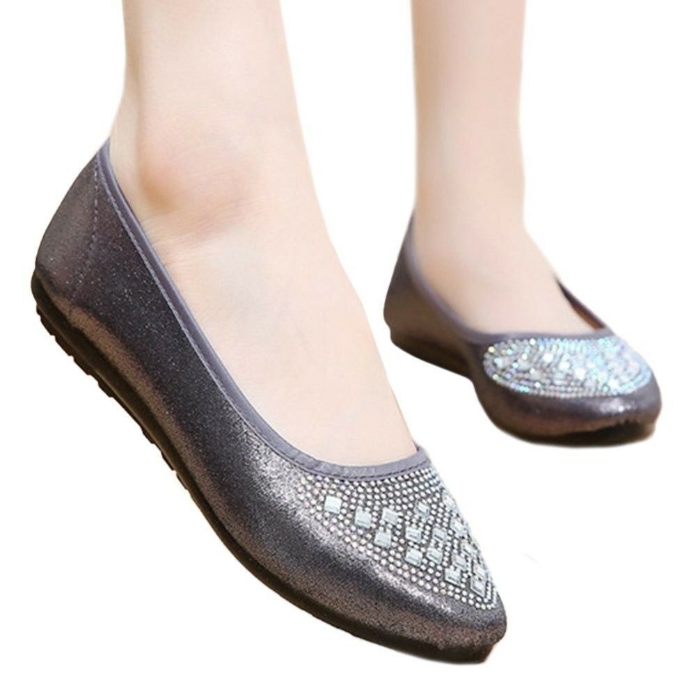 Suqare Fake Diamond Low-cut Old Beijing Cloth Shoes  grey