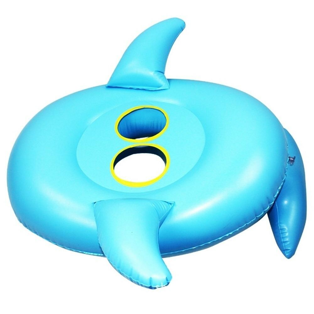 Inflatable Cartoon Children Water Taxis Toy Swim Ring with Handle    blue fish