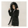 Hooded Middle Long Racoon Down Coat Woman Slim Warm   black