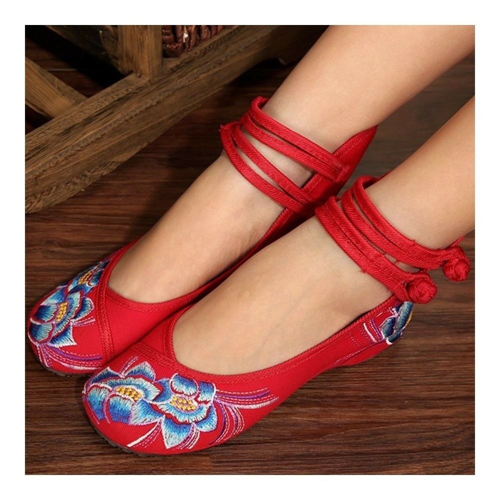 Small White Shoes Old Beijing Cloth Embroidered Shoes  red