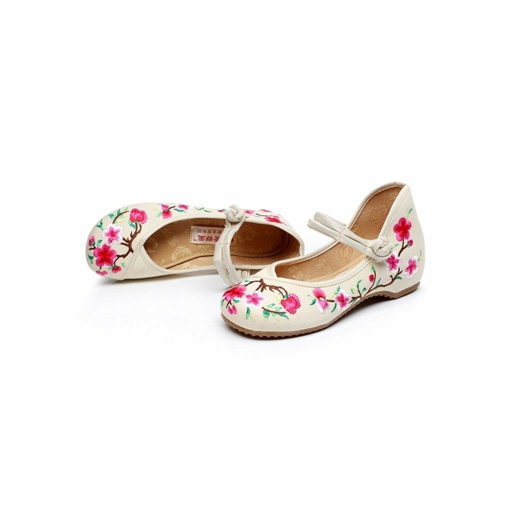 Peach Flower in Blossom Vintage Style Vintage Chinese Embroidered Shoes