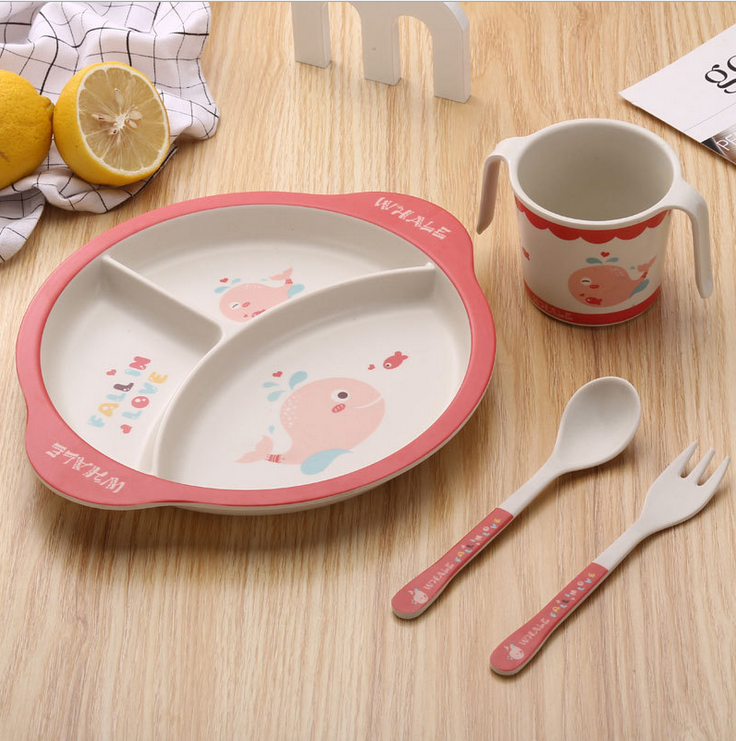Kids Dinnerware Set 5PCS with Gift Box - Bamboo Fiber GREAT GIFT