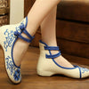 Vintage Chinese Embroidered Floral Shoes Women Ballerina Mary Jane Flat Ballet C