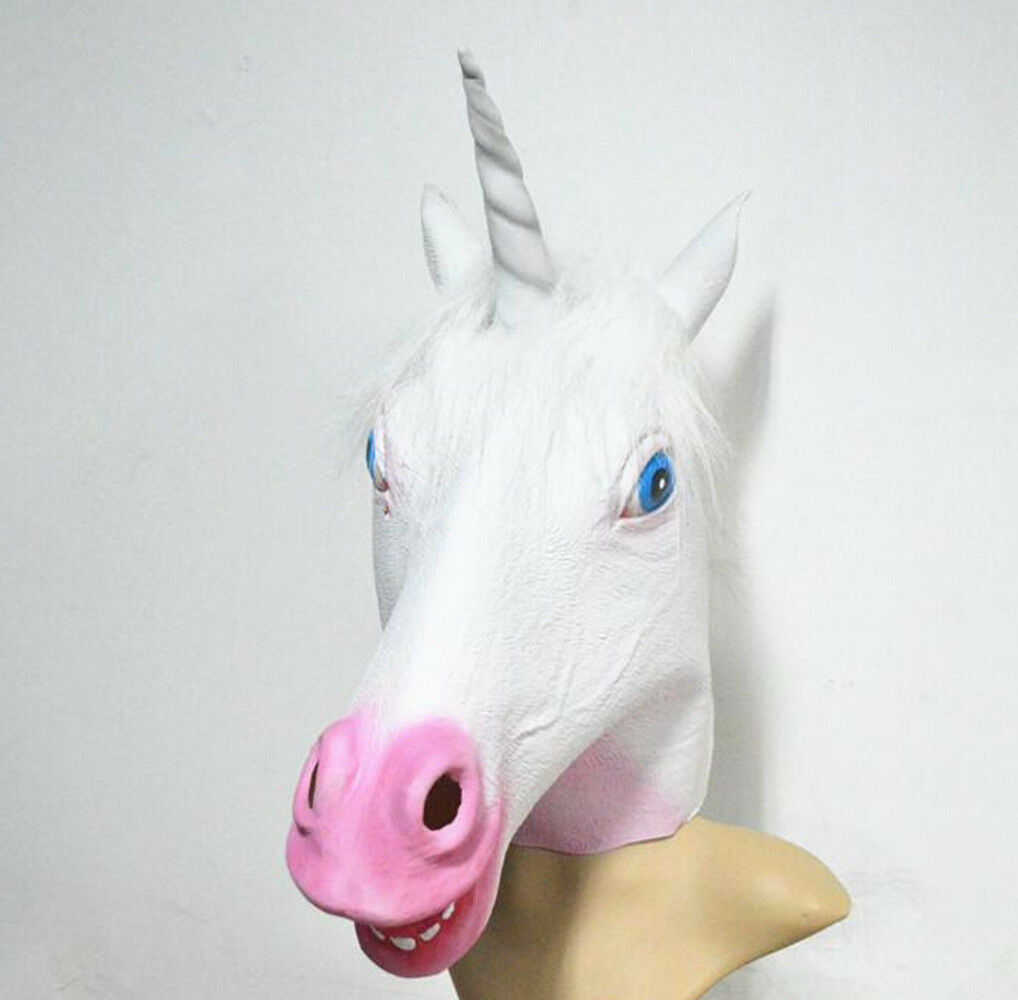 Unicorn Head Mask Rubber Latex Animal Costume Full head Mask Halloween Costume F