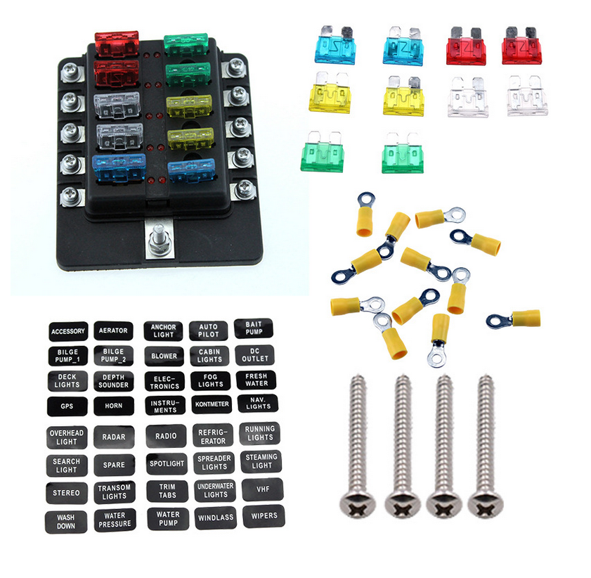 100A 10 Way LED indicates Blade Fuse Box Block Holder Standard ATO LED Indicator