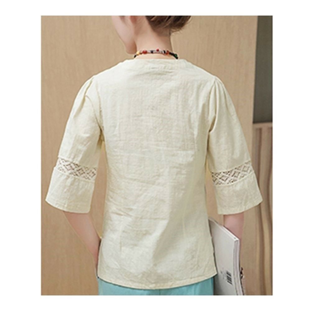 Han Chinese Clothing Improved Cotton&Flax Top Wear   beige
