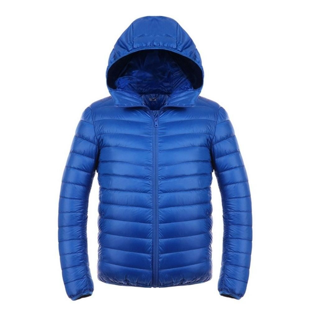Light Thin Short Down Coat Man Hooded Fashionable   blue
