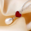 Necklace Romantic Love Heart Hanging Pearl with Silver