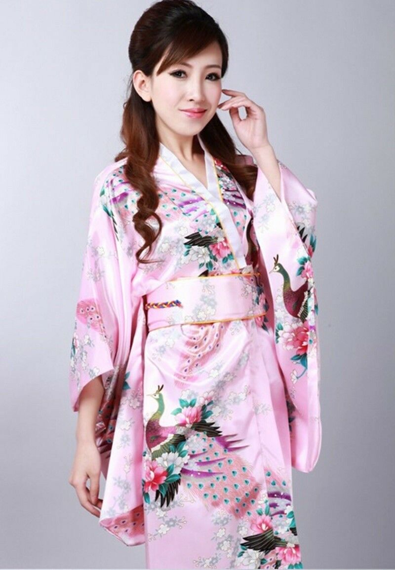 Vintage Retro Luxurious Japanese Garment Kimono Cosplay Costume Yukata Gown pink