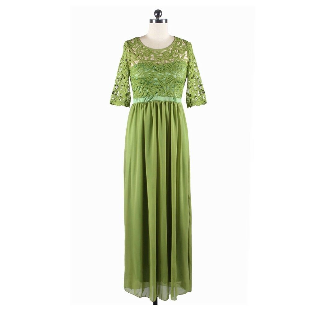 Lace Macrame Sexy Chiffon Full Dress   green