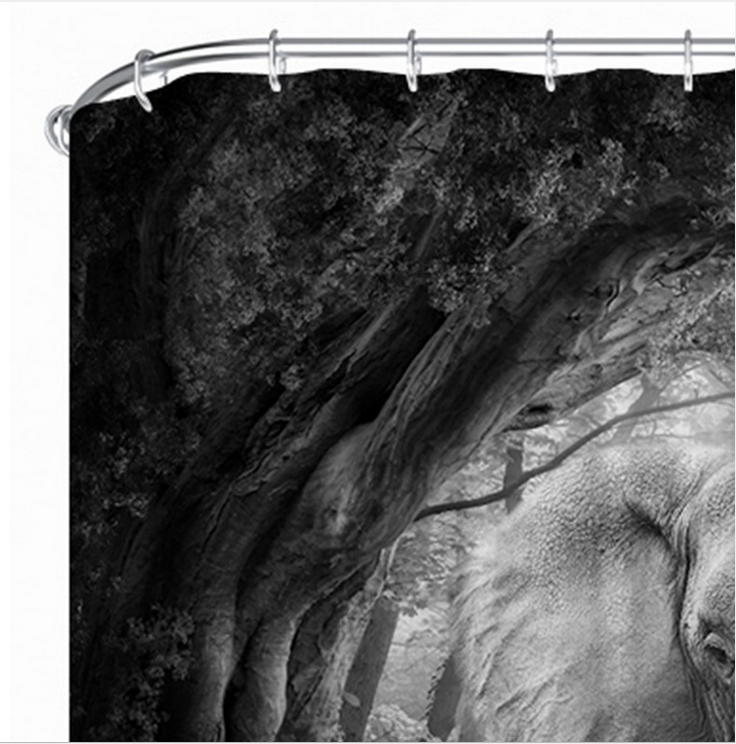 1.8x1.8m Waterproof Shower Curtain Polyester Fabric Bathroom 12 hooks Elephant