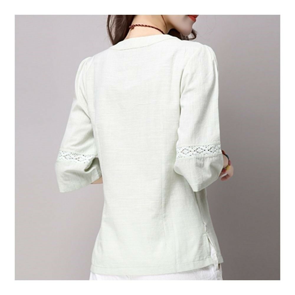 Han Chinese Clothing Improved Cotton&Flax Top Wear   light green