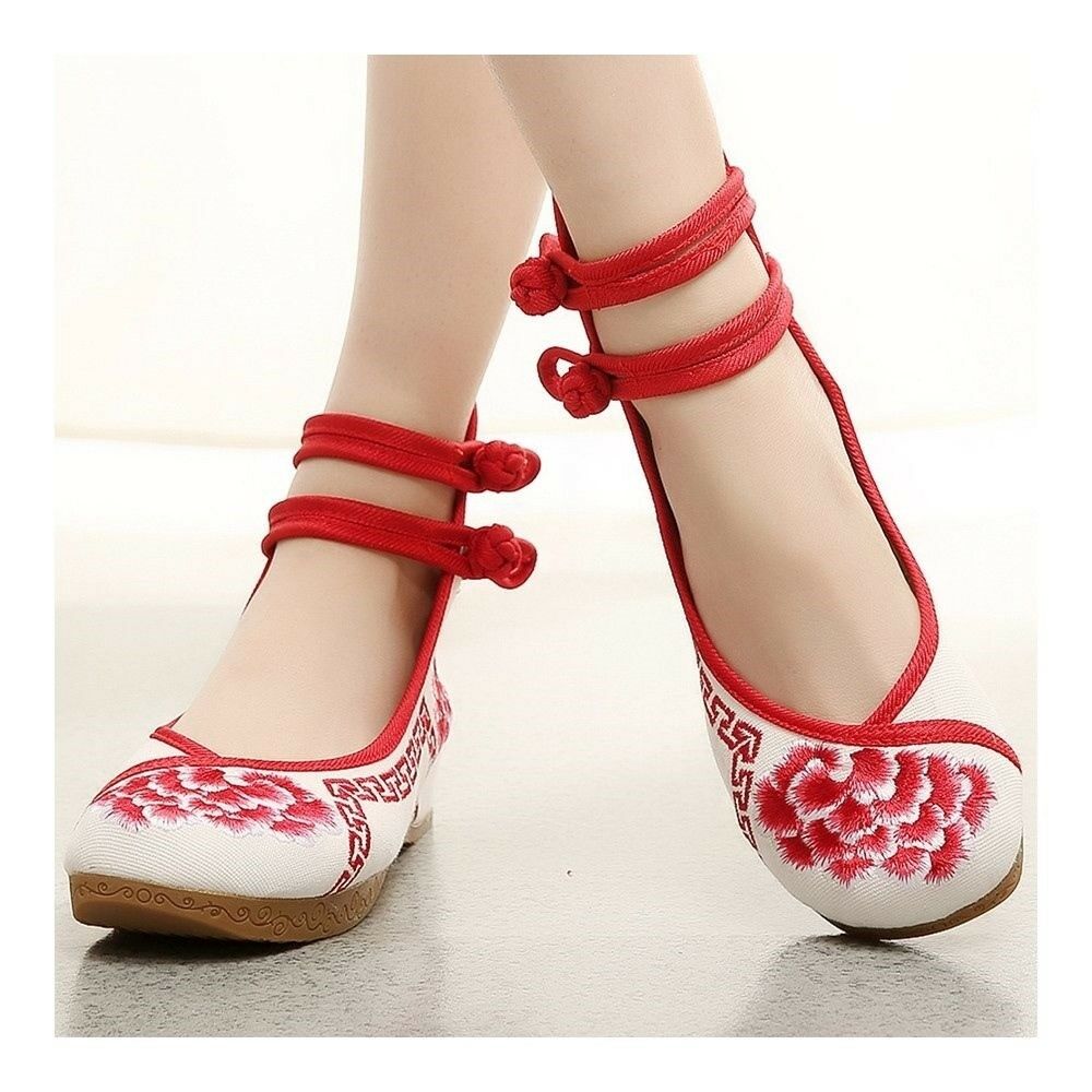 Old Beijing Cloth Embroidered Shoes Slipsole  red