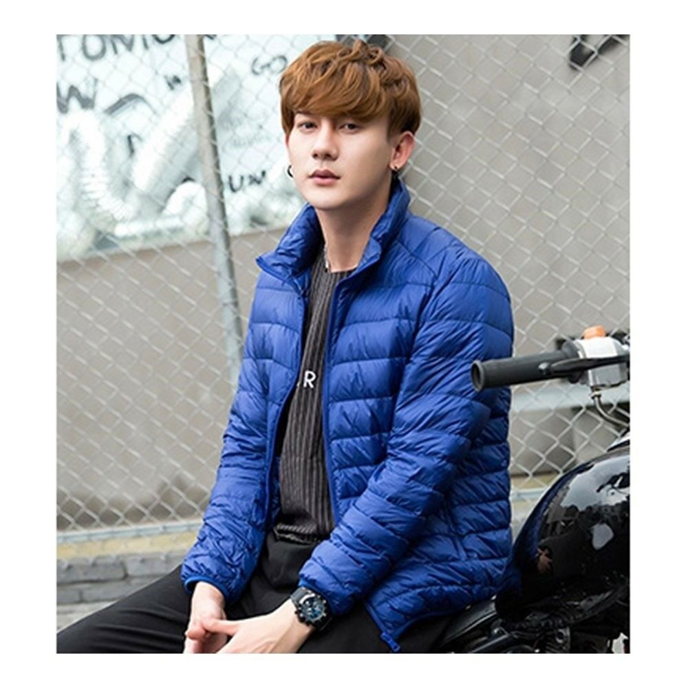 Light Thin Down Coat Man Stand Collar Winter Plus Size   blue