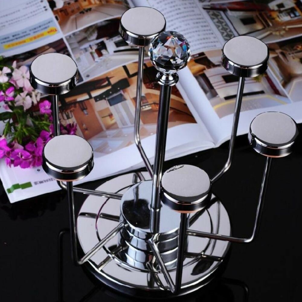 Creative Stainless Steel 6 Hole Wine Glasses Holder Rotatable Cup Stand