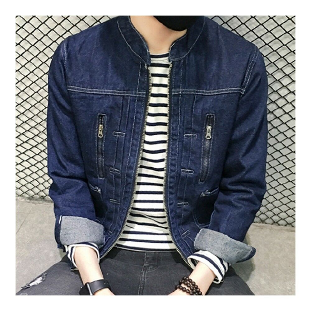 Jeans Denim Jacket Top Coat Stand Collar