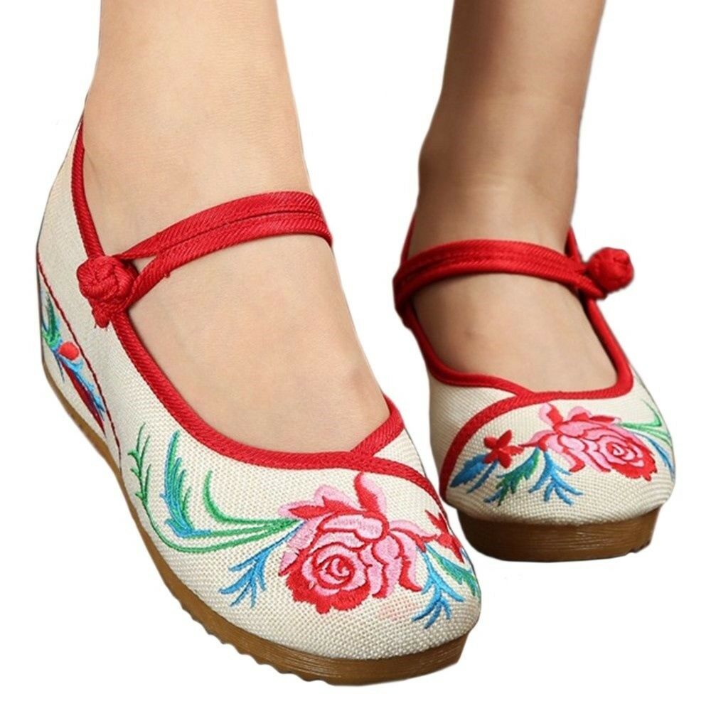 Slipsole Old Beijing Cloth Embroidered Shoes  white