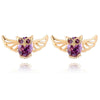 Owl Ear Studs Purple Zircon 18K Gold Galvanized