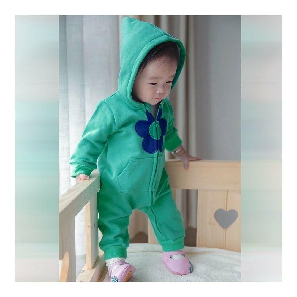 Infant Baby Boy Girl Thick Warm Rompers One-pieces Flower 0-1-2 years old turquo