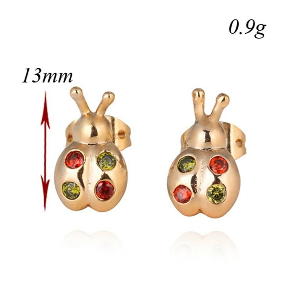 Galvanized Austrian Zircon Ear Studs Ladybird   colorful