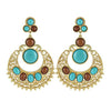 Ethnic Colorful Alloy diamond crescent earrings   SKY BLUE+COFFEE