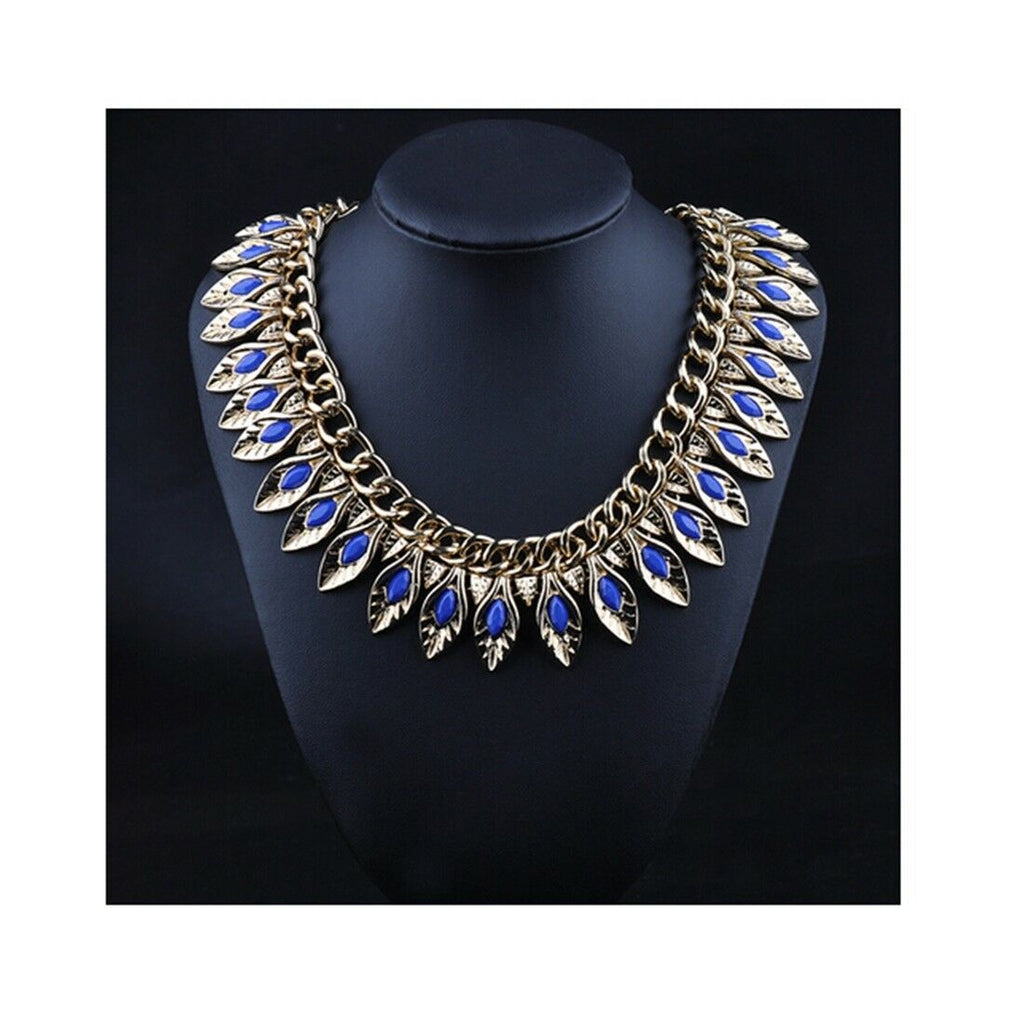 New European Big Brand Golden Leaf Zircon Exaggerated Short Necklace Woman Tempe