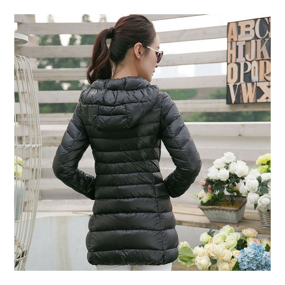 Light Thin Down Coat Woman Middle Long Hoodied