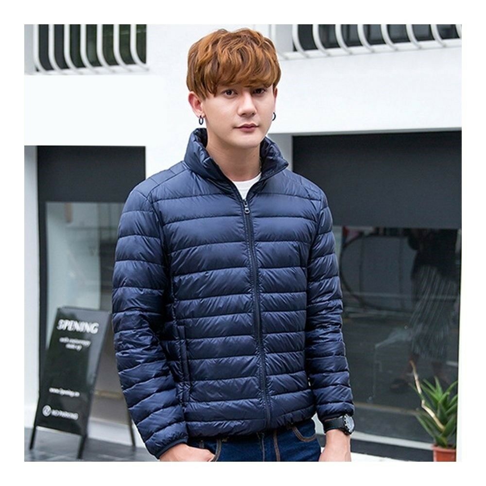 Light Thin Down Coat Man Stand Collar Winter Plus Size   navy