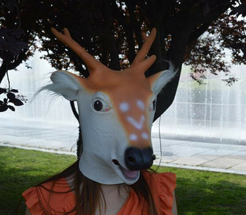 Deer Head Mask Rubber Latex Animal Costume Full head Mask Halloween Costume Fanc