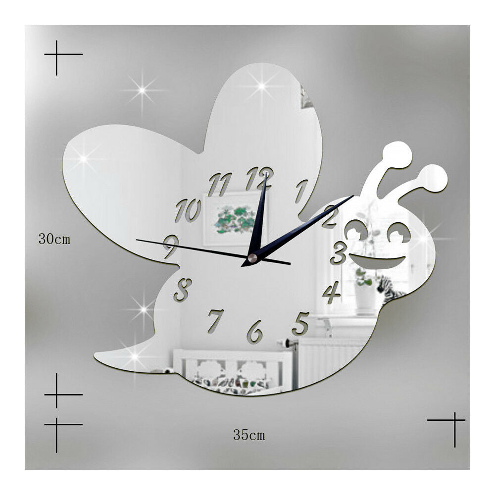 Kid Room Silent Cute Bee Mirror Wall Clock