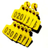 100pcs TPU Laser Curve Cattle Ear Tag Tagger Copper Head yellow with number