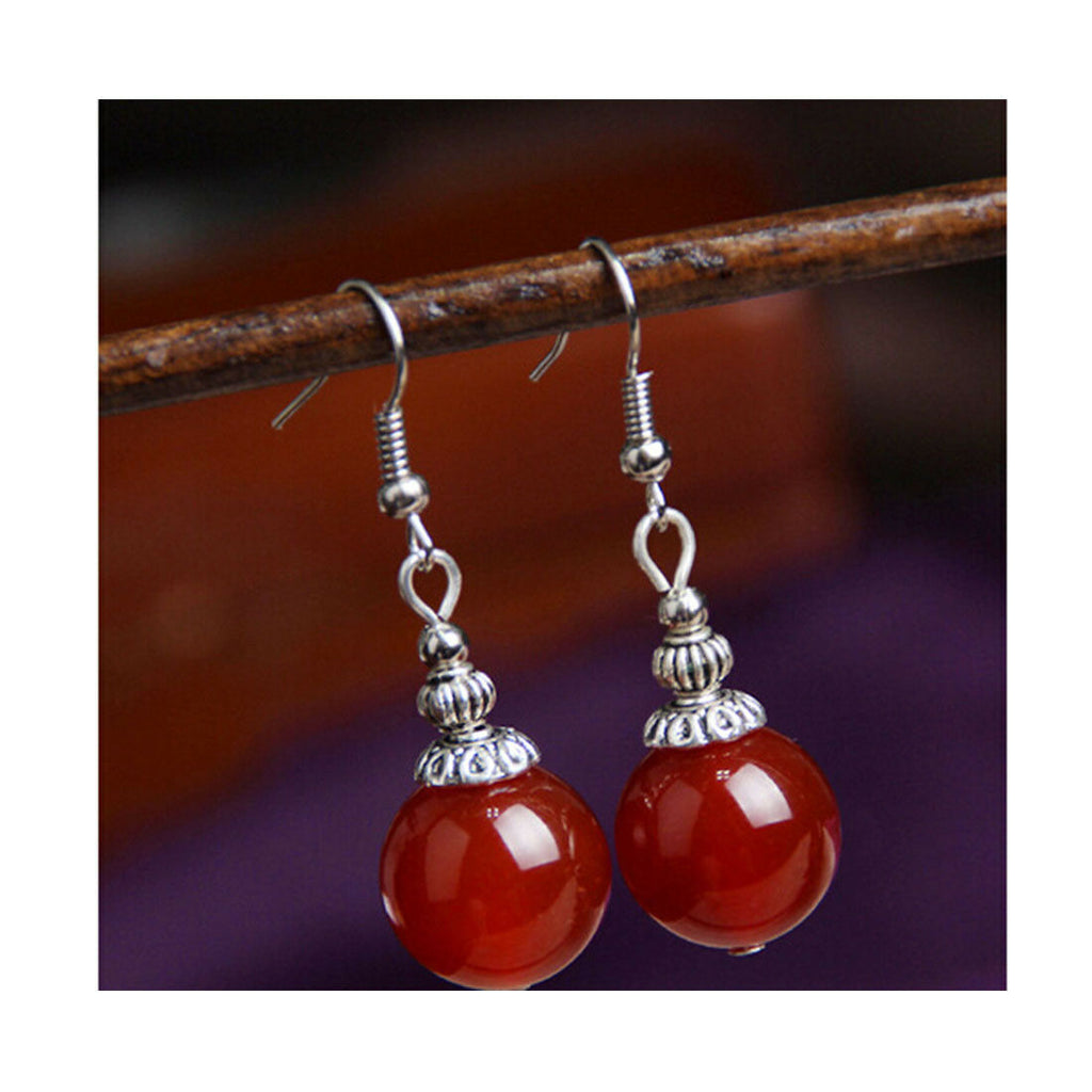 Original DIY Design Miao Silver Nepal Chalcedony Vintage Long Earring Woman