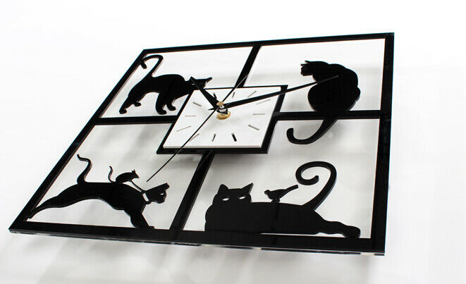 Fashionable Creative Small Cat Wall Clock Countryside Art Cartoon Silent