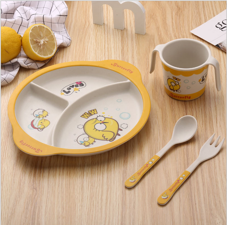 Kids Dinnerware Set 5PCS with Gift Box - Bamboo Fiber GREAT GIFT