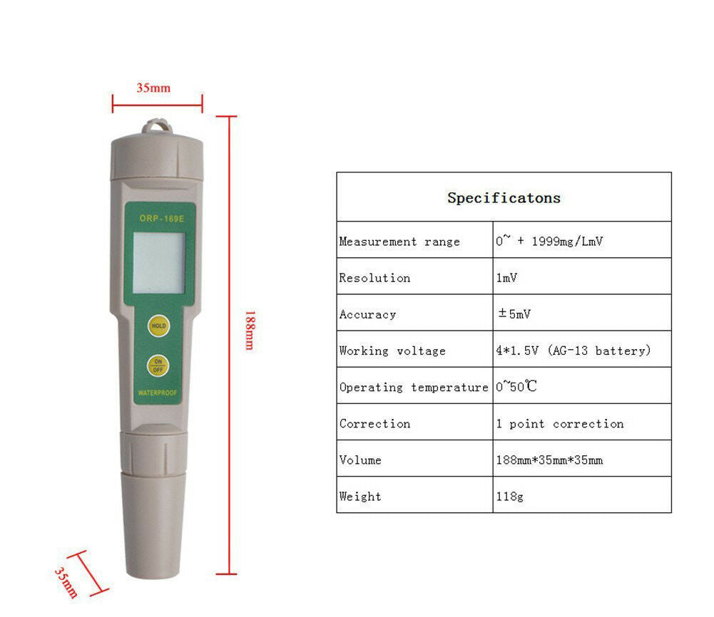 ORP Tester Redox Water Quality pH Measurement Test Tool ORP Meter