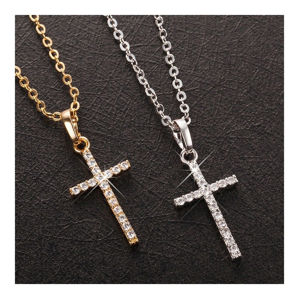 Cross Pendant Zircon Diamanted Necklace   silver