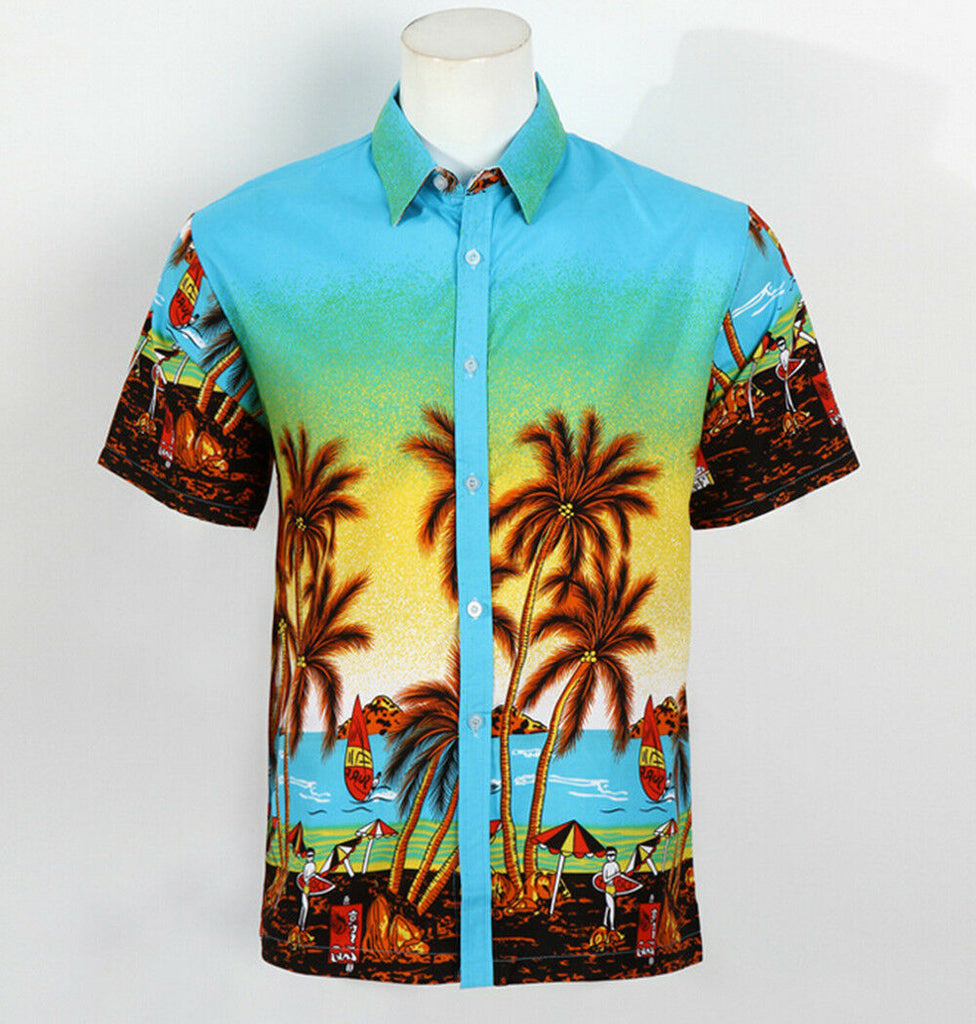 Hot LARGE SIZE Men Aloha Shirt Cruise Tropical Luau Beach Hawaiian Party Palm