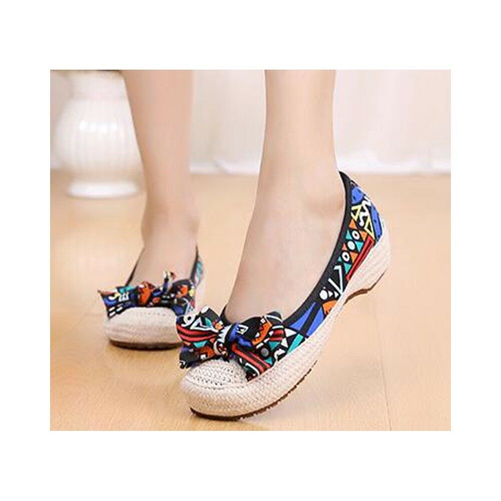 Old Beijing Cloth Shoes Woman Embroidered Shoes Literary Style Slipsole Increase