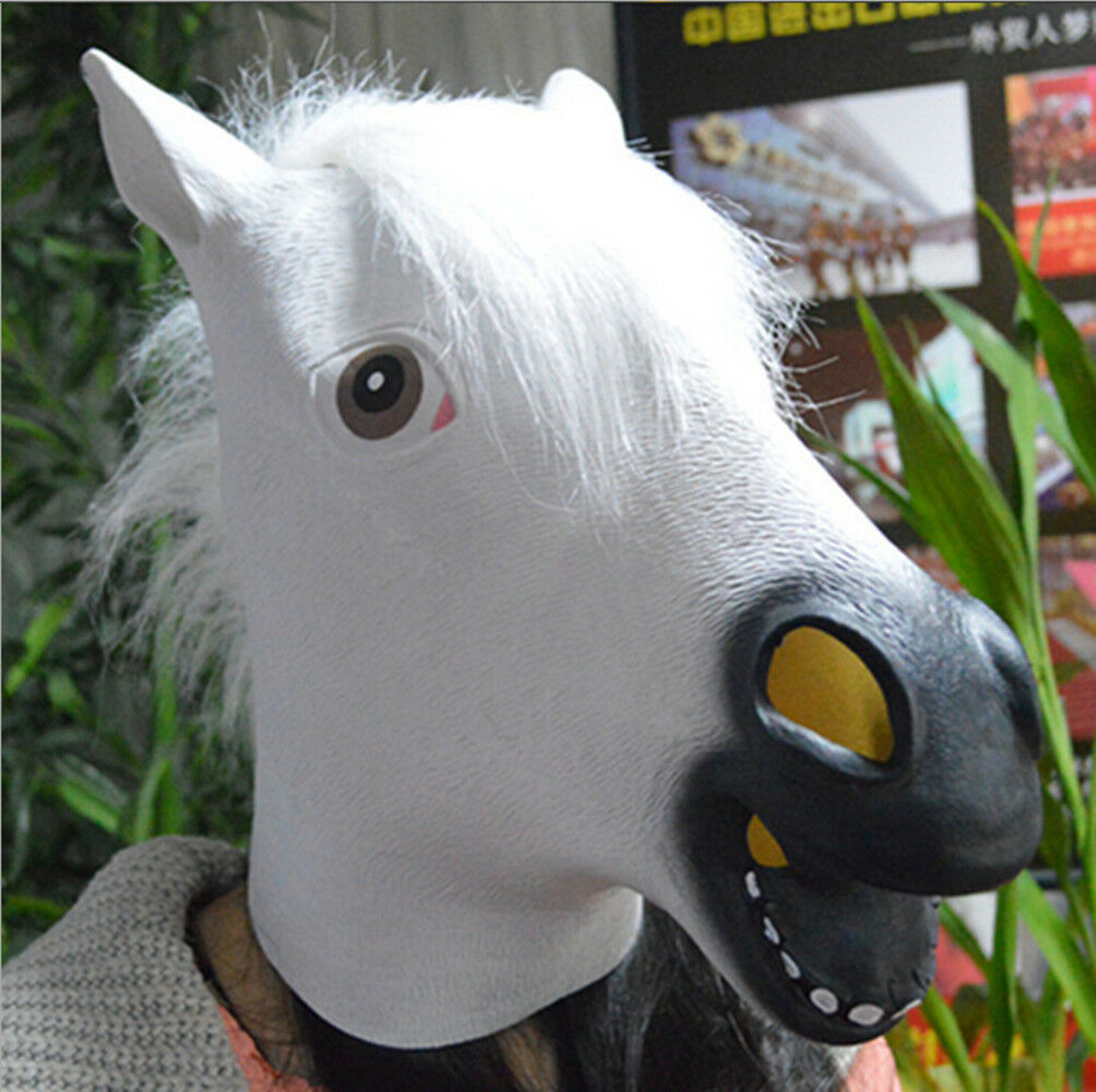 Horse Head Mask Rubber Latex Animal Costume Full head Mask Halloween Costume Fan