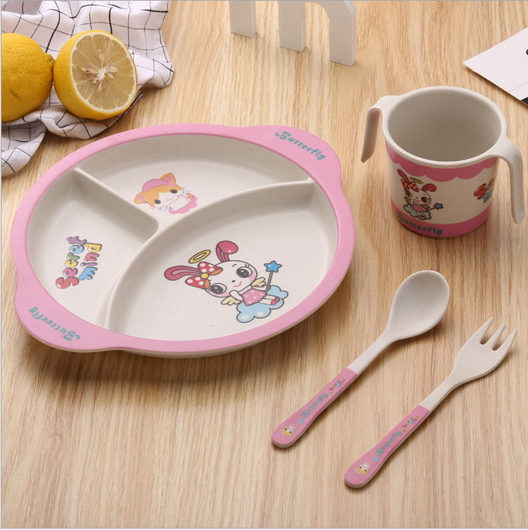 Kids Dinnerware Set 5PCS with Gift Box - Bamboo Fiber GREAT GIFT