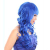 60cm Long Curly Front Lace Cosplay Party one piece Hair cap Wig  Sapphire Blue