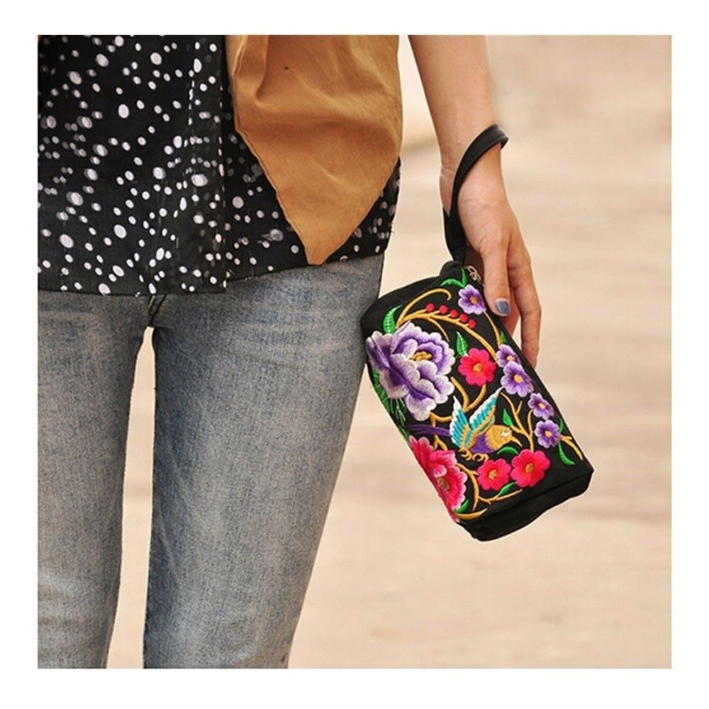 National Style Miao Embroidery Bulk Three Rows Zipper Small Bag Coin Case Mobile