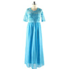 Lace Macrame Sexy Chiffon Full Dress   blue