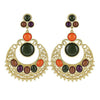 Ethnic Colorful Alloy diamond crescent earrings   DARK GREEN+ORANGE