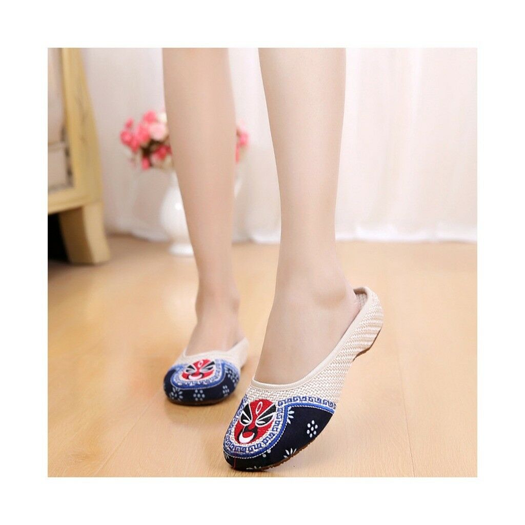 Old Beijing Cloth Shoes Flax Facial Makeup Slippers Embroidered Shoes Sandals Co