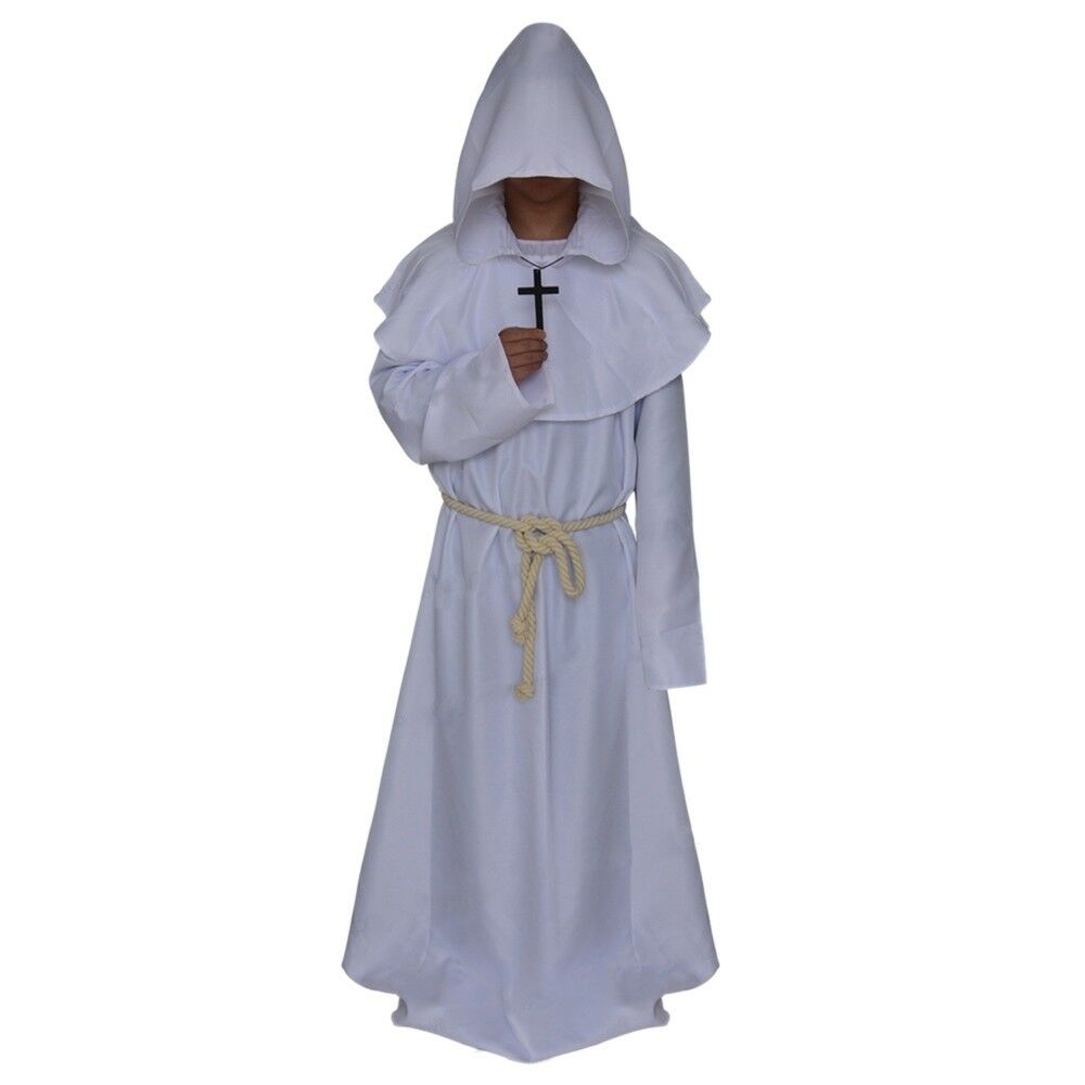 Halloween Cosplay Middle Ages Monk Wizard Christian white S